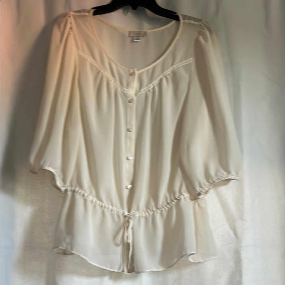 LOFT Cream Peplum Blouse with 3/4 Sleeves